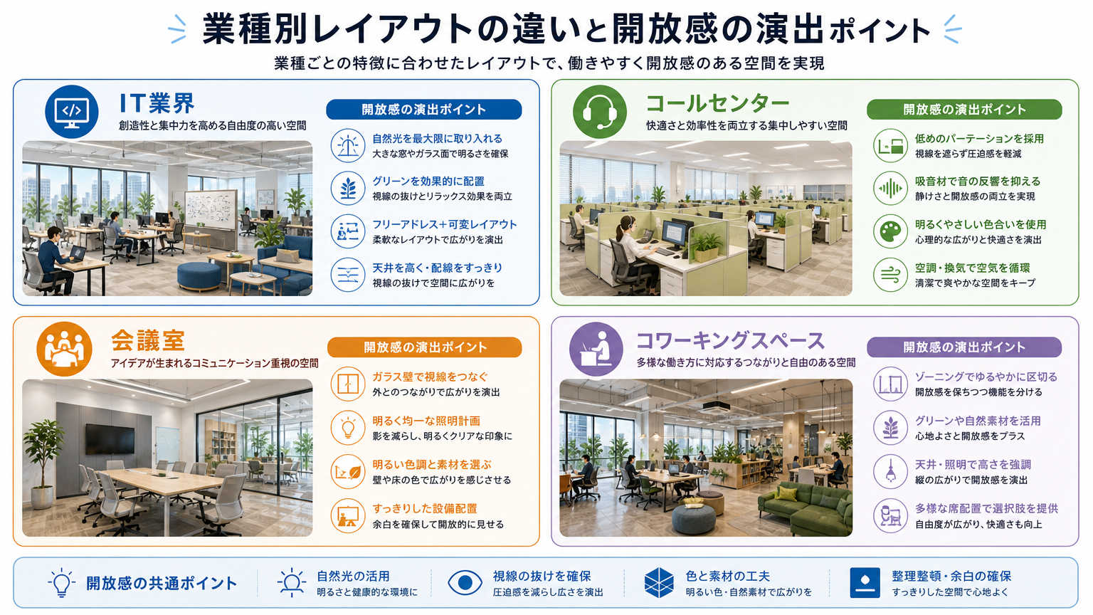 業種別に見る開放感演出のポイント