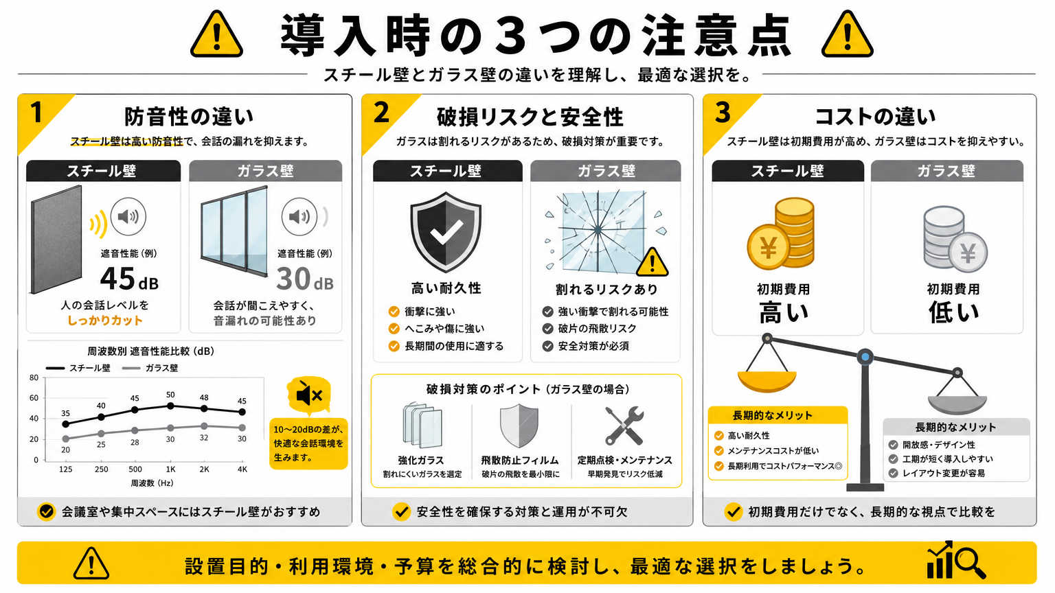 ガラス間仕切り導入で注意すべきポイント